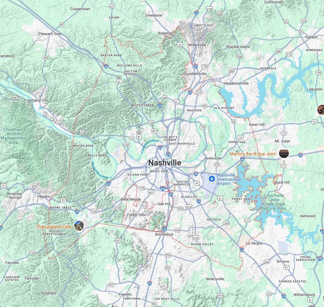 Map of Nashville TN